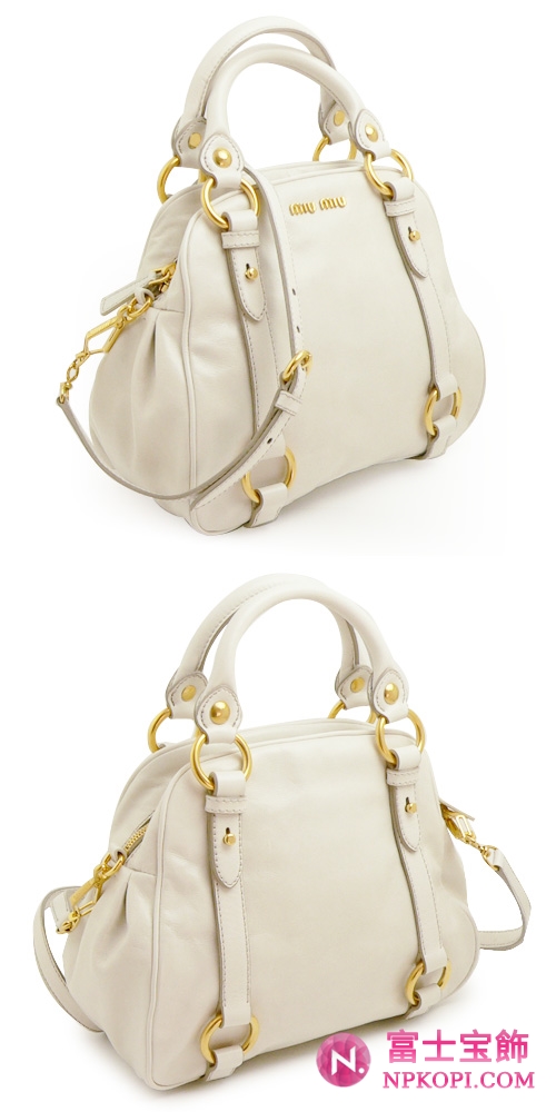 ミュウミュウ MIUMIU ハンドバッグ/ショルダーバッグ 2WAY ストラップ付き レザー アイボリー（TALCO） RN0768 VITELLO SHINE TALCO